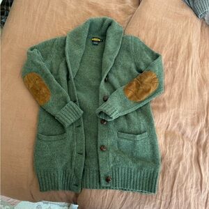 COPY - Ralph Lauren RUGBY 100% wool green cardigan with leather accents